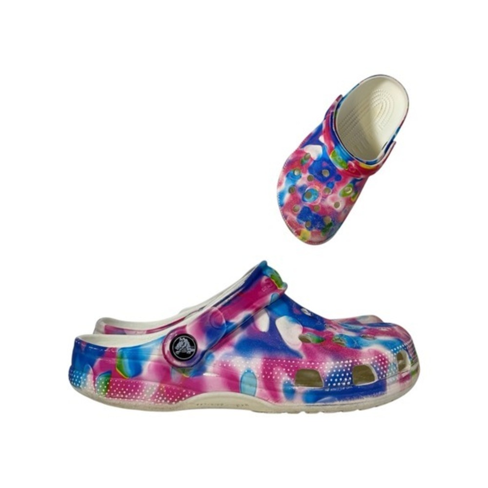 Crocs Kids Classic Clog J2 Pink Blue White Tie Dye Psychedelic Slip On Shoes